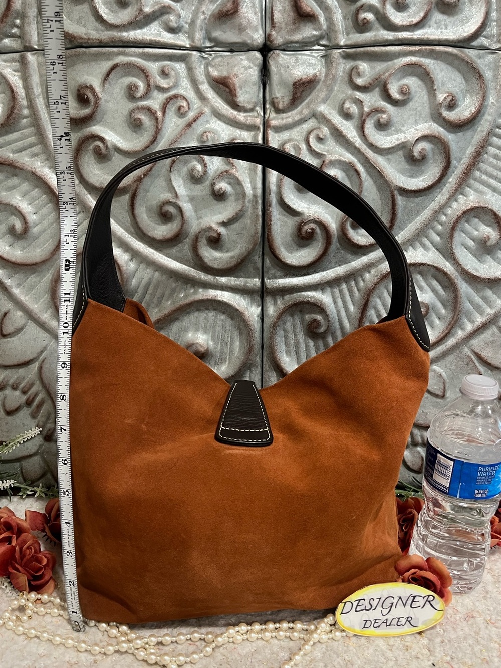 Authentic Dooney & BOURKE Suede Leather Lock Hobo Shoulder Bag Browns - Picture 7 of 12